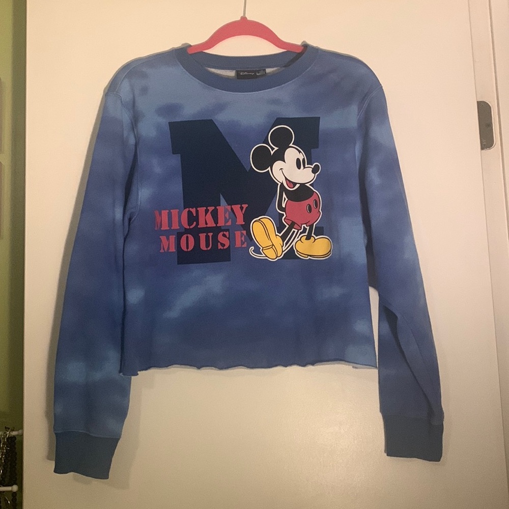 Junior’s/ Women’s Blue Mickey Mouse Cropped Sweatshirt Size M